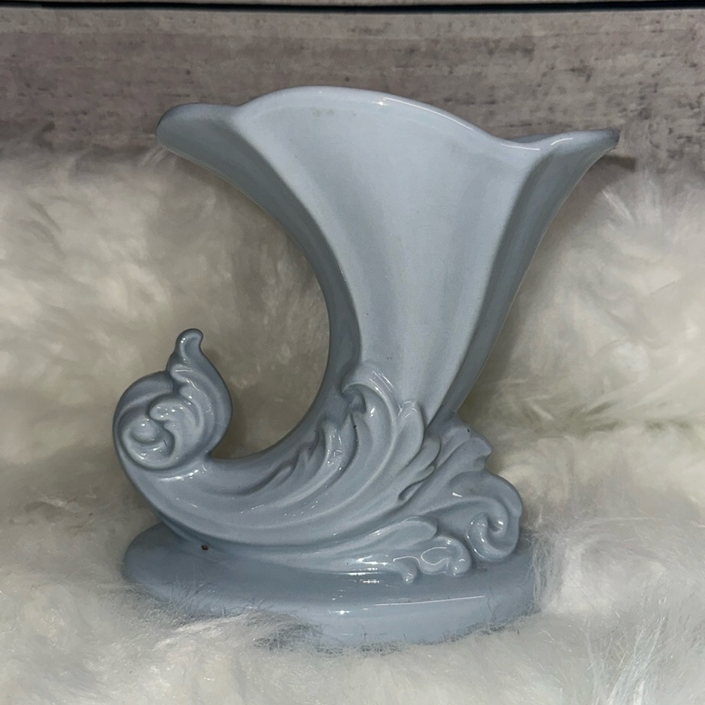 Vintage‎ Crownford China Blue Cornucopia Vase- 1940s Art Noveau